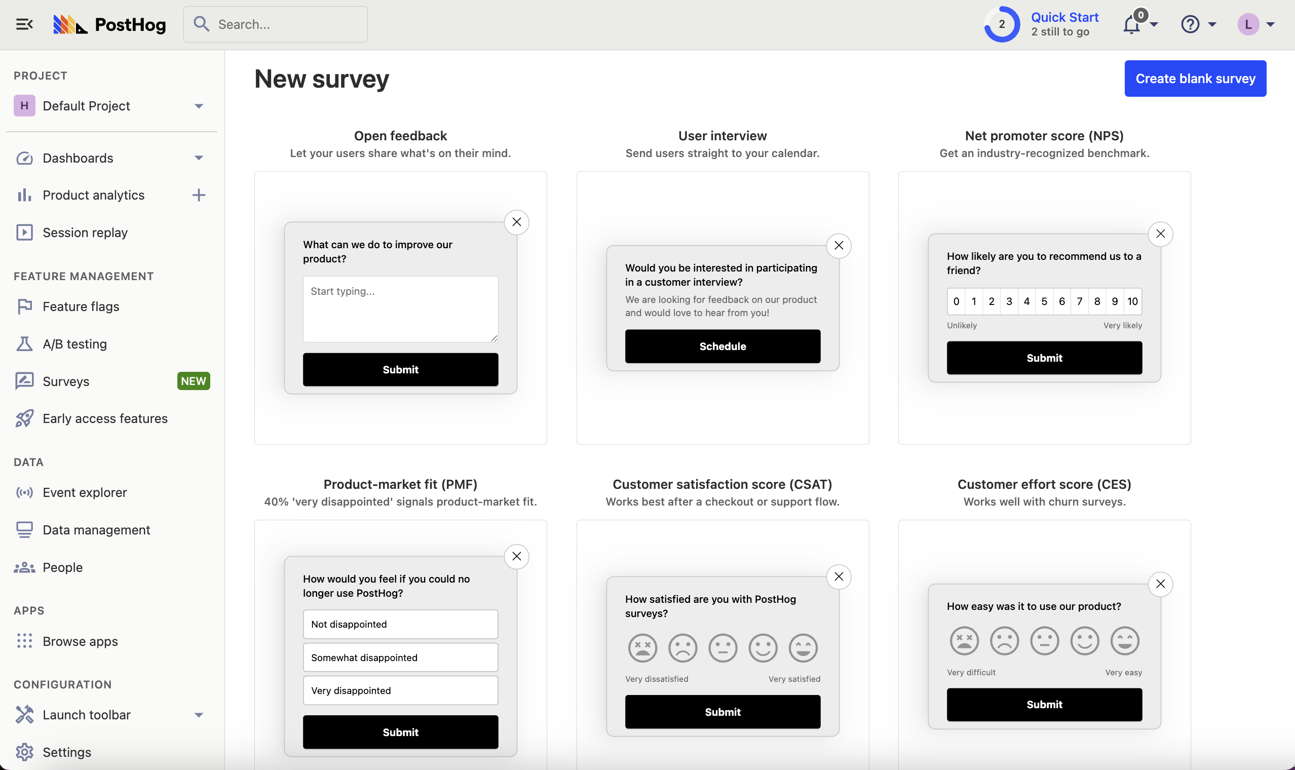 PostHog survey templates